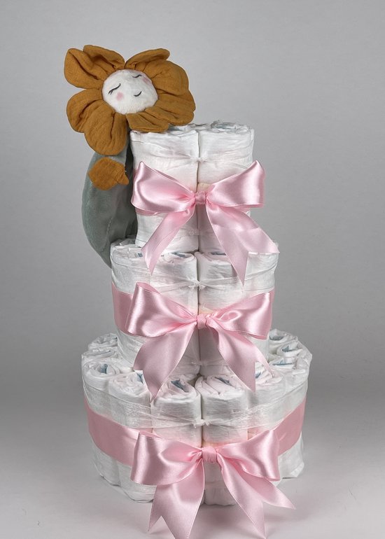 Chouette-Chouette | Luiertaart Meisje | Kraamcadeau | Geboorte Meisje | Babyshower | Tuttle Fleur Roze van Chouette-Chouette