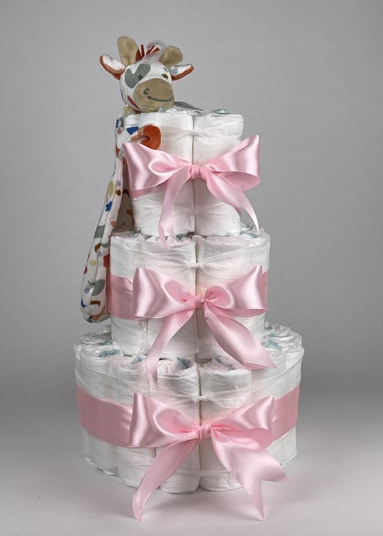 Chouette-Chouette | Luiertaart Meisje | Kraamcadeau | Geboorte Meisje | Babyshower | Tuttle Giraffe Gilles Roze van Chouette-Chouette