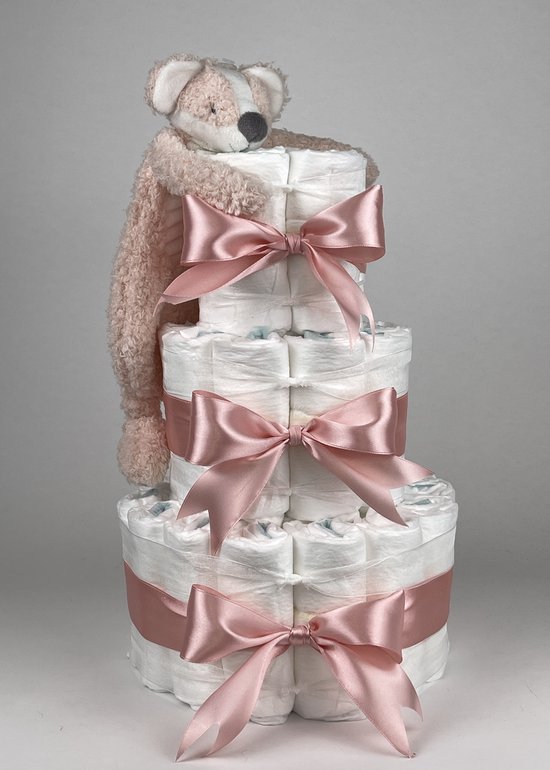 Chouette-Chouette | Luiertaart Meisje | Kraamcadeau | Geboorte Meisje | Babyshower | Tuttle Happy Skunk donker Poeder Roze van Chouette-Chouette