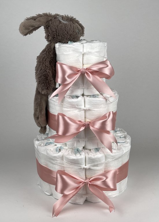 Chouette-Chouette | Luiertaart Meisje | Kraamcadeau | Geboorte Meisje | Babyshower | Tuttle Hond Jax donker Poeder Roze van Chouette-Chouette