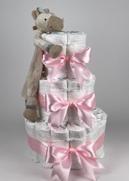 Chouette-Chouette | Luiertaart Meisje | Kraamcadeau | Geboorte Meisje | Babyshower | Tuttle Horse Bright Roze van Chouette-Chouette
