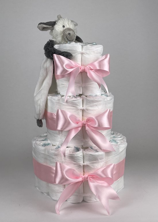 Chouette-Chouette | Luiertaart Meisje | Kraamcadeau | Geboorte Meisje | Babyshower | Tuttle Koe Casper Roze van Chouette-Chouette