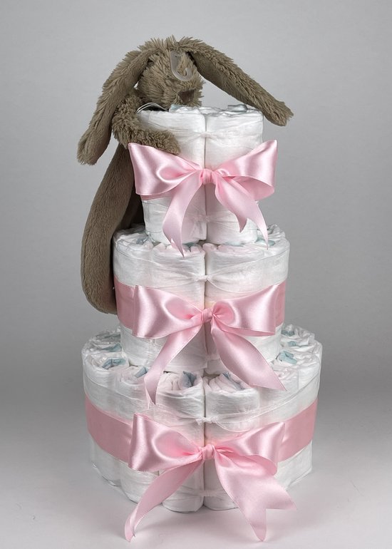 Chouette-Chouette | Luiertaart Meisje | Kraamcadeau | Geboorte Meisje | Babyshower | Tuttle Konijn Richie Clay bruin - Roze van Chouette-Chouette