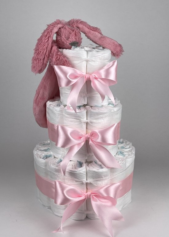 Chouette-Chouette | Luiertaart Meisje | Kraamcadeau | Geboorte Meisje | Babyshower | Tuttle Konijn Richie deep Pink - Roze van Chouette-Chouette