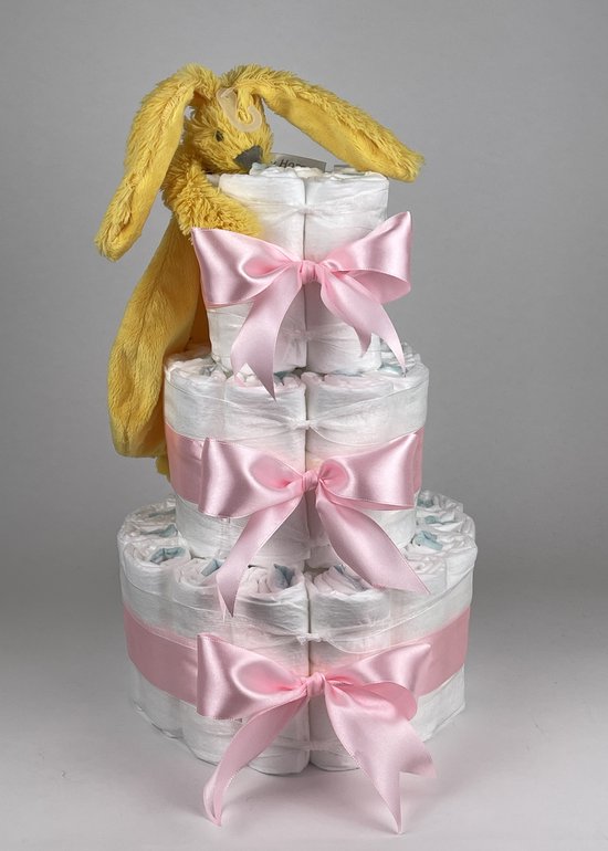 Chouette-Chouette | Luiertaart Meisje | Kraamcadeau | Geboorte Meisje | Babyshower | Tuttle Konijn Richie Geel - Roze van Chouette-Chouette