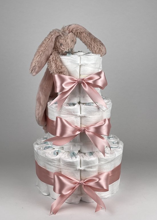 Chouette-Chouette | Luiertaart Meisje | Kraamcadeau | Geboorte Meisje | Babyshower | Tuttle Konijn Richie Old Pink - donker Poeder Roze van Chouette-Chouette