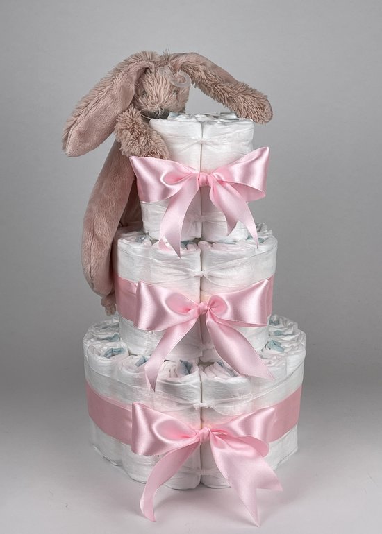 Chouette-Chouette | Luiertaart Meisje | Kraamcadeau | Geboorte Meisje | Babyshower | Tuttle Konijn Richie Old Pink - Roze van Chouette-Chouette