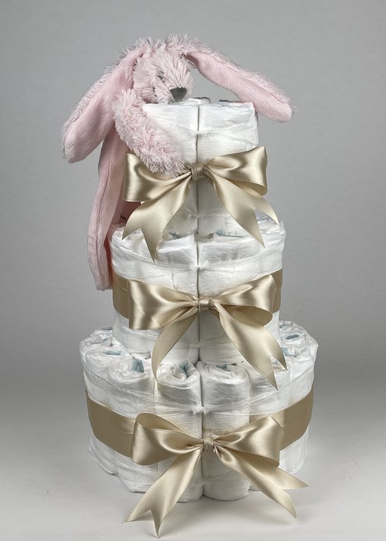 Chouette-Chouette | Luiertaart Meisje | Kraamcadeau | Geboorte Meisje | Babyshower | Tuttle Konijn Richie Pink - Beige van Chouette-Chouette