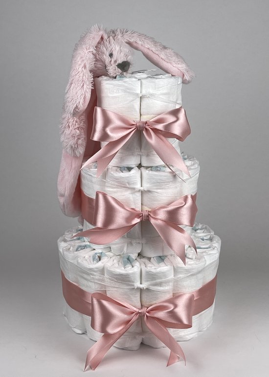 Chouette-Chouette | Luiertaart Meisje | Kraamcadeau | Geboorte Meisje | Babyshower | Tuttle Konijn Richie Pink - donker Poeder Roze van Chouette-Chouette