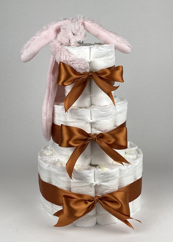 Chouette-Chouette | Luiertaart Meisje | Kraamcadeau | Geboorte Meisje | Babyshower | Tuttle Konijn Richie Pink - Koper van Chouette-Chouette