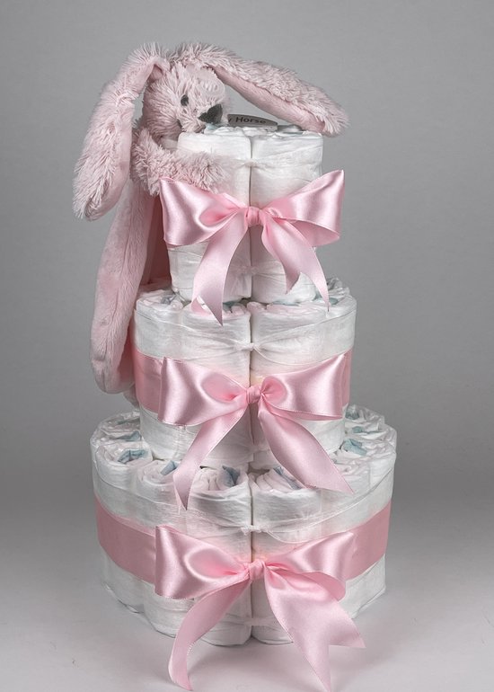 Chouette-Chouette | Luiertaart Meisje | Kraamcadeau | Geboorte Meisje | Babyshower | Tuttle Konijn Richie Pink - Roze van Chouette-Chouette