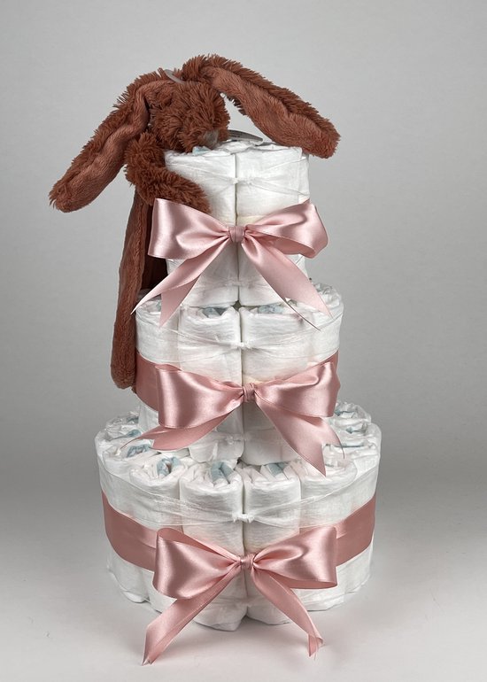 Chouette-Chouette | Luiertaart Meisje | Kraamcadeau | Geboorte Meisje | Babyshower | Tuttle Konijn Richie Rusty - donker Poeder Roze van Chouette-Chouette