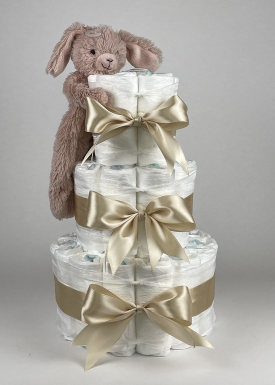 Chouette-Chouette | Luiertaart Meisje | Kraamcadeau | Geboorte Meisje | Babyshower | Tuttle Konijn Rosi Beige van Chouette-Chouette