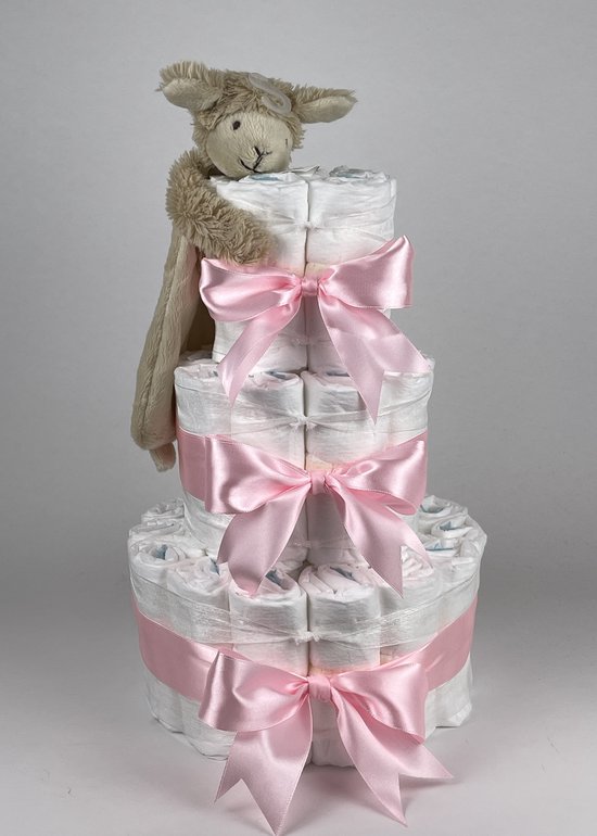 Chouette-Chouette | Luiertaart Meisje | Kraamcadeau | Geboorte Meisje | Babyshower | Tuttle Lamb Livio Roze van Chouette-Chouette