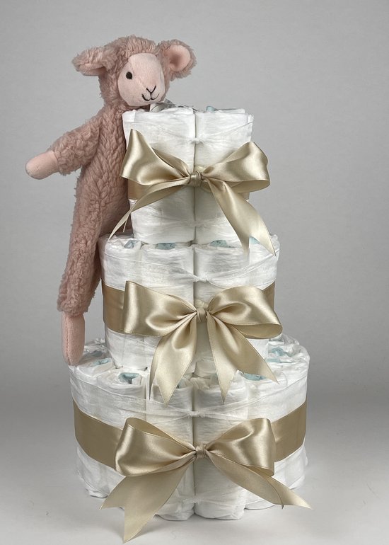 Chouette-Chouette | Luiertaart Meisje | Kraamcadeau | Geboorte Meisje | Babyshower | Tuttle Lamb Lotus Peach - Beige van Chouette-Chouette