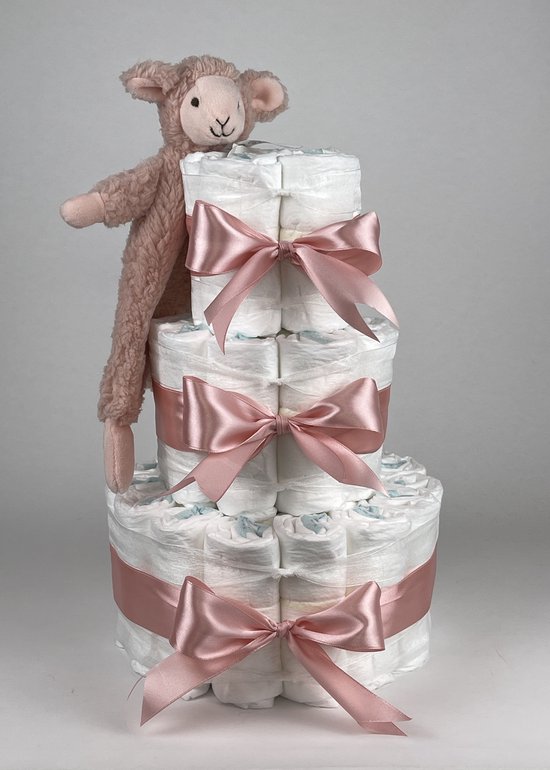 Chouette-Chouette | Luiertaart Meisje | Kraamcadeau | Geboorte Meisje | Babyshower | Tuttle Lamb Lotus Peach - donker Poeder Roze van Chouette-Chouette