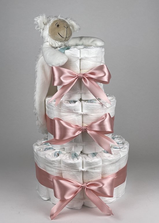 Chouette-Chouette | Luiertaart Meisje | Kraamcadeau | Geboorte Meisje | Babyshower | Tuttle Lamb Lugano donker Poeder Roze van Chouette-Chouette