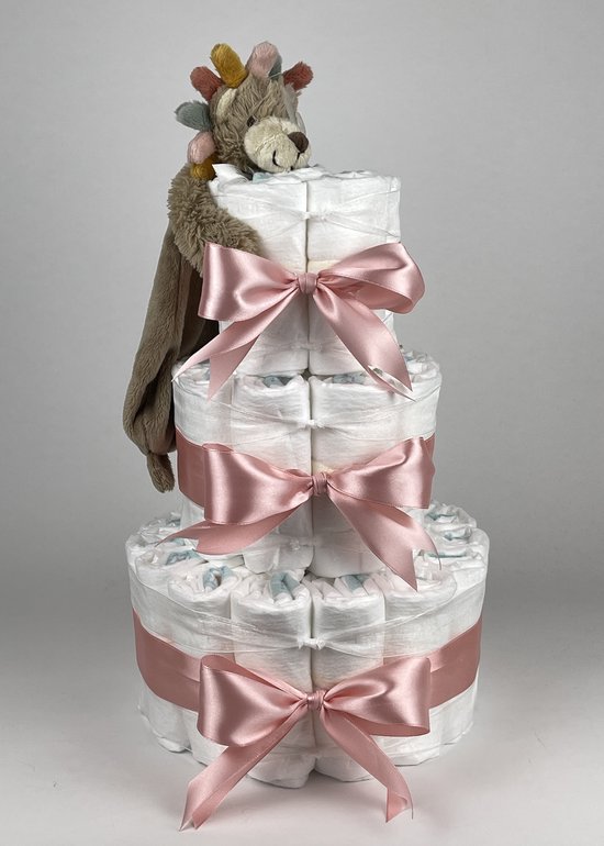Chouette-Chouette | Luiertaart Meisje | Kraamcadeau | Geboorte Meisje | Babyshower | Tuttle Leeuw Leon donker Poeder Roze van Chouette-Chouette