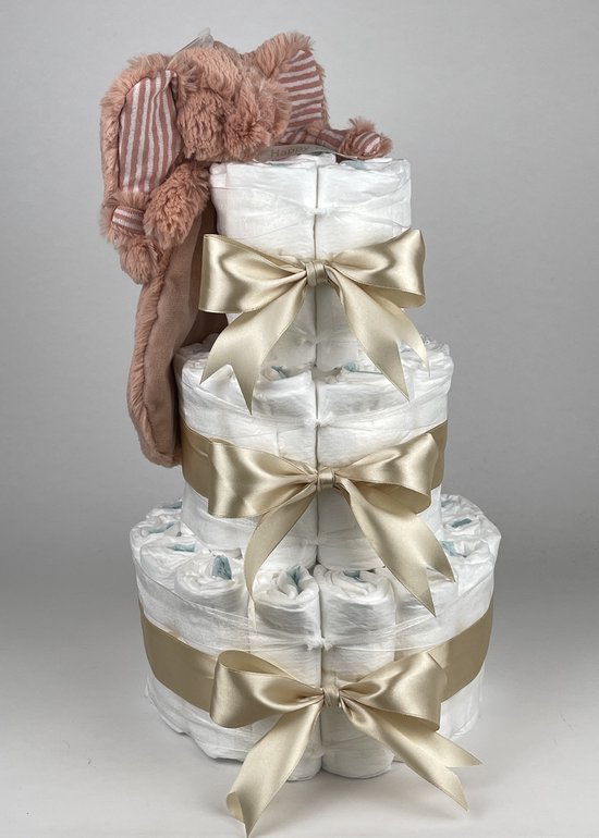 Chouette-Chouette | Luiertaart Meisje | Kraamcadeau | Geboorte Meisje | Babyshower | Tuttle Olifant Emily Beige van Chouette-Chouette
