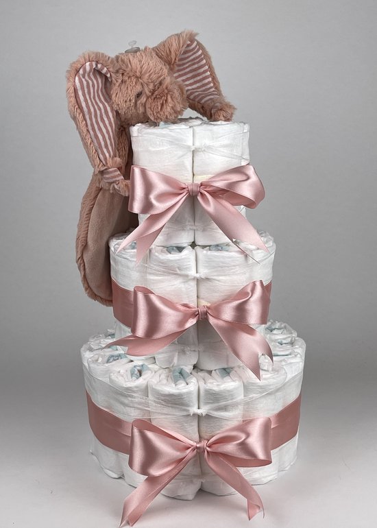 Chouette-Chouette | Luiertaart Meisje | Kraamcadeau | Geboorte Meisje | Babyshower | Tuttle Olifant Emily donker Poeder Roze van Chouette-Chouette