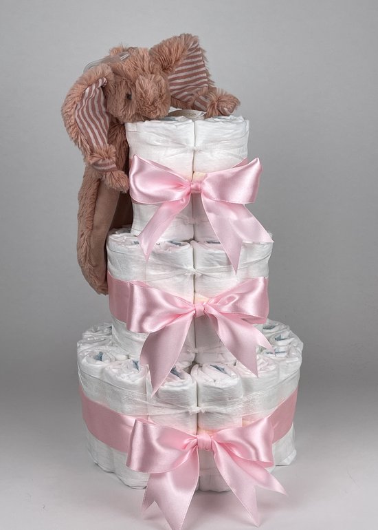 Chouette-Chouette | Luiertaart Meisje | Kraamcadeau | Geboorte Meisje | Babyshower | Tuttle Olifant Emily Roze van Chouette-Chouette