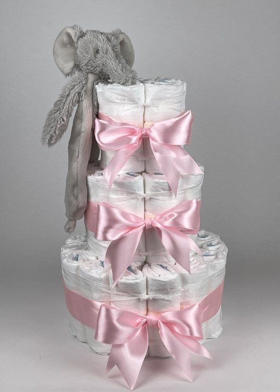 Chouette-Chouette | Luiertaart Meisje | Kraamcadeau | Geboorte Meisje | Babyshower | Tuttle Olifant Enzo Roze van Chouette-Chouette