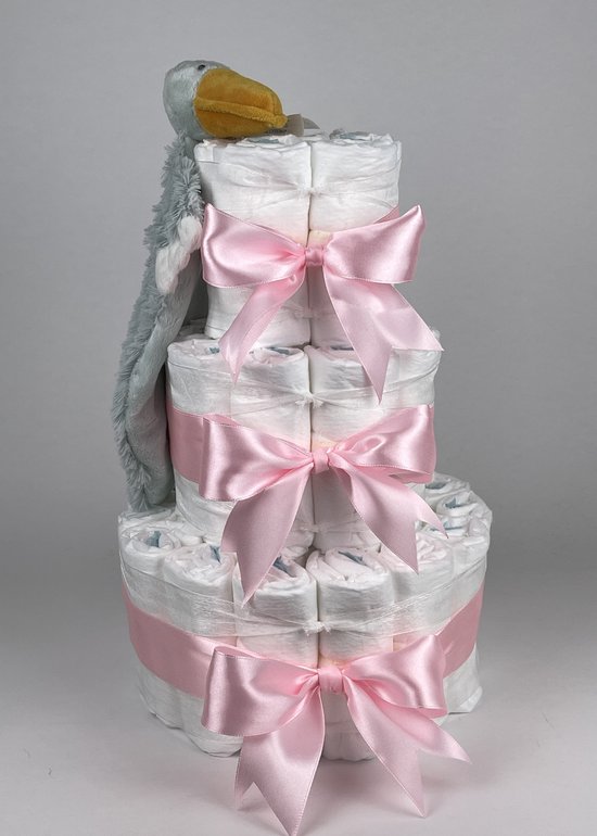 Chouette-Chouette | Luiertaart Meisje | Kraamcadeau | Geboorte Meisje | Babyshower | Tuttle Pelikaan Pucci Roze van Chouette-Chouette