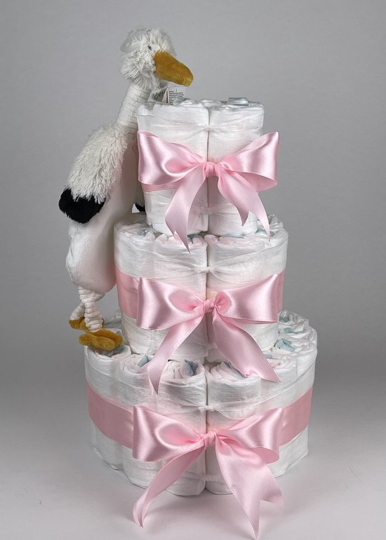 Chouette-Chouette | Luiertaart Meisje | Kraamcadeau | Geboorte Meisje | Babyshower | Tuttle Stork Sky Roze van Chouette-Chouette