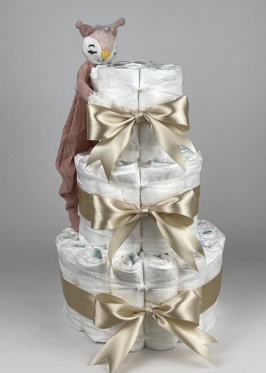 Chouette-Chouette | Luiertaart Meisje | Kraamcadeau | Geboorte Meisje | Babyshower | Tuttle Talia Beige van Chouette-Chouette