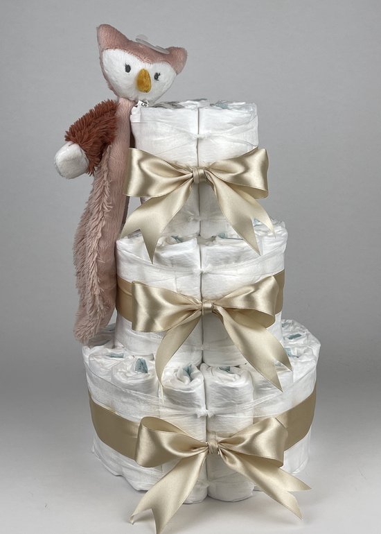 Chouette-Chouette | Luiertaart Meisje | Kraamcadeau | Geboorte Meisje | Babyshower | Tuttle Uil Olivia Beige van Chouette-Chouette