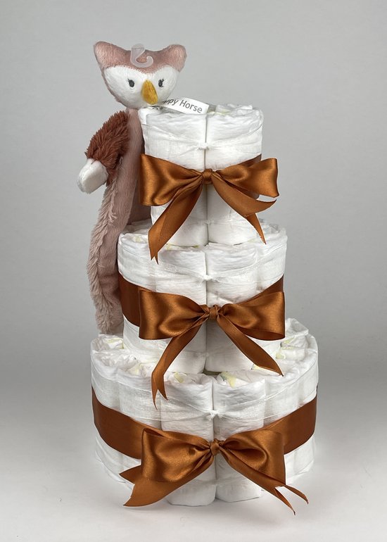 Chouette-Chouette | Luiertaart Meisje | Kraamcadeau | Geboorte Meisje | Babyshower | Tuttle Uil Olivia Koper van Chouette-Chouette