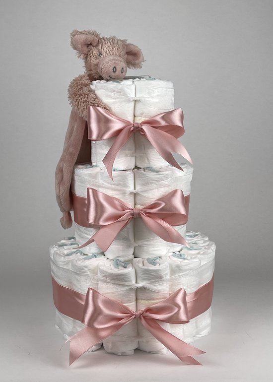 Chouette-Chouette | Luiertaart Meisje | Kraamcadeau | Geboorte Meisje | Babyshower | Tuttle Varken Perry donker Poeder Roze van Chouette-Chouette
