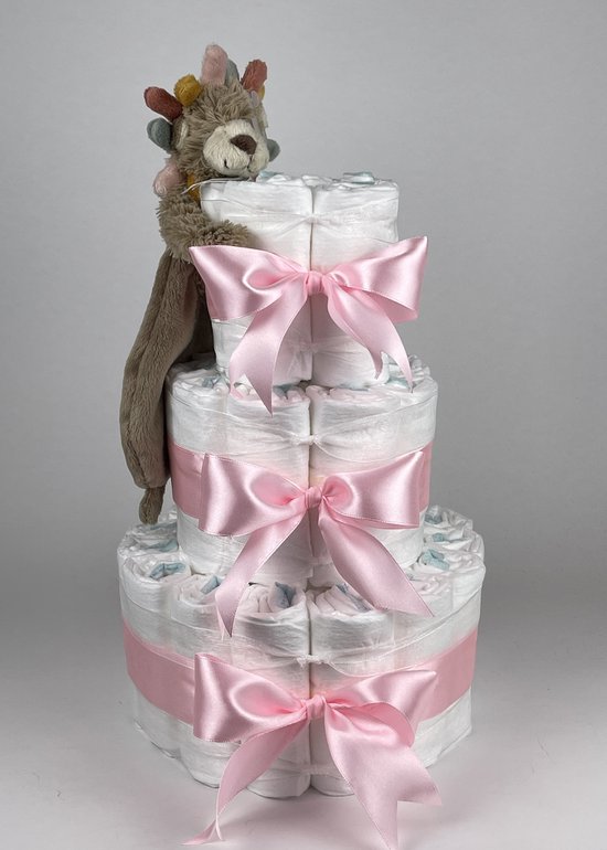Chouette-Chouette | Luiertaart Meisjel | Kraamcadeau | Geboorte Meisje | Babyshower | Tuttle Leeuw Leon Roze van Chouette-Chouette