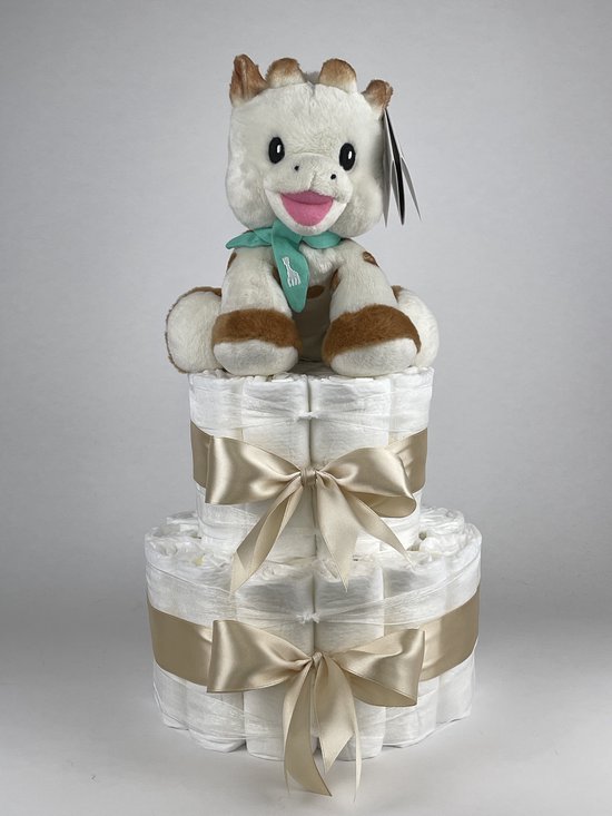 Chouette-Chouette | Luiertaart Neutraal | Kraamcadeau | Geboorte Jongen Meisje | Babyshower | 2L Sophie de giraf Midi Beige van Chouette-Chouette