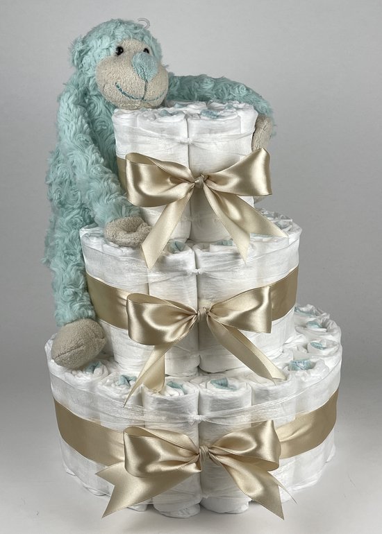 Chouette-Chouette | Luiertaart Neutraal | Kraamcadeau | Geboorte Jongen Meisje | Babyshower | Aap Groen - Beige van Chouette-Chouette