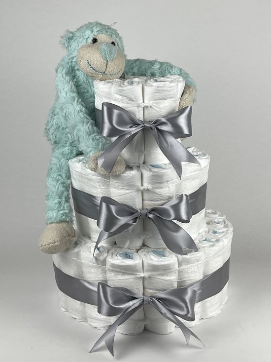 Chouette-Chouette | Luiertaart Neutraal | Kraamcadeau | Geboorte Jongen Meisje | Babyshower | Aap Groen - Grijs van Chouette-Chouette