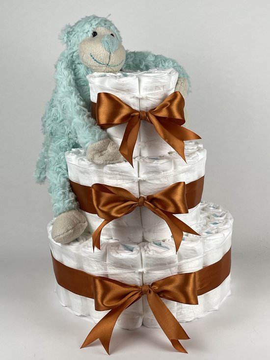 Chouette-Chouette | Luiertaart Neutraal | Kraamcadeau | Geboorte Jongen Meisje | Babyshower | Aap Groen - Koper van Chouette-Chouette