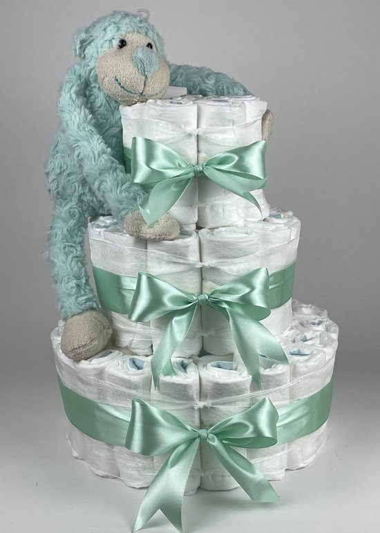 Chouette-Chouette | Luiertaart Neutraal | Kraamcadeau | Geboorte Jongen Meisje | Babyshower | Aap Groen van Chouette-Chouette
