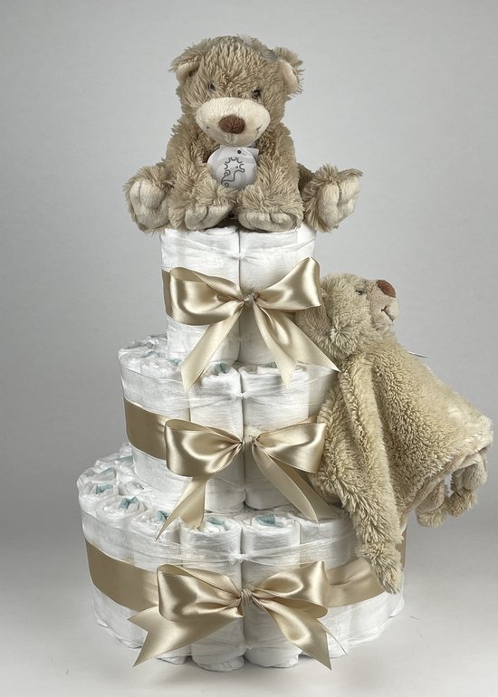 Chouette-Chouette - Luiertaart Neutraal - Kraamcadeau - Geboorte Jongen Meisje - Babyshower - Beer Boogy Beige - Beige van Chouette-Chouette