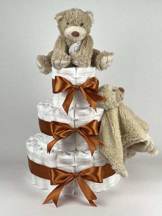 Chouette-Chouette - Luiertaart Neutraal - Kraamcadeau - Geboorte Jongen Meisje - Babyshower - Beer Boogy Beige - Koper van Chouette-Chouette