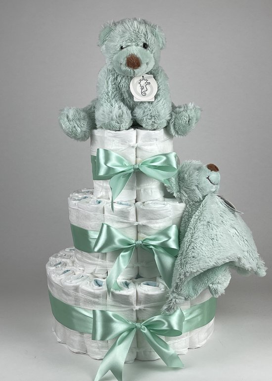 Chouette-Chouette - Luiertaart Neutraal - Kraamcadeau - Geboorte Jongen Meisje - Babyshower - Beer Boogy Lagoon - Groen van Chouette-Chouette
