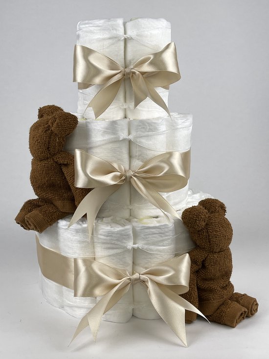 Chouette-Chouette | Luiertaart Neutraal | Kraamcadeau | Geboorte Jongen Meisje | Babyshower | Beren clay Bruin - Beige van Chouette-Chouette