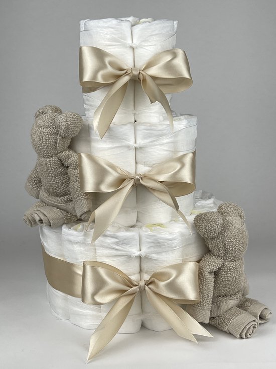 Chouette-Chouette | Luiertaart Neutraal | Kraamcadeau | Geboorte Jongen Meisje | Babyshower | Beren Cream - Beige van Chouette-Chouette