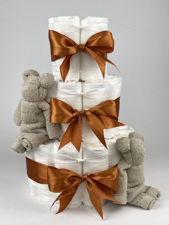 Chouette-Chouette | Luiertaart Neutraal | Kraamcadeau | Geboorte Jongen Meisje | Babyshower | Beren Cream - Koper van Chouette-Chouette