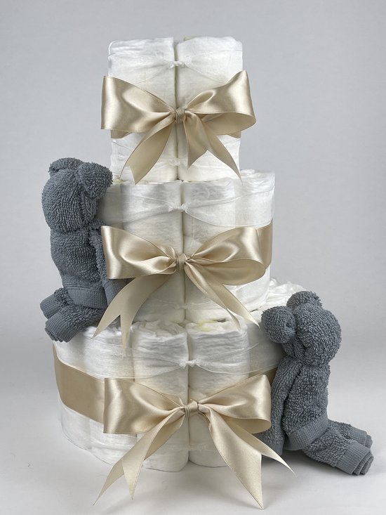 Chouette-Chouette | Luiertaart Neutraal | Kraamcadeau | Geboorte Jongen Meisje | Babyshower | Beren Grey-Blue - Beige van Chouette-Chouette