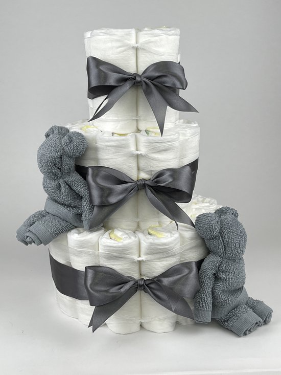 Chouette-Chouette | Luiertaart Neutraal | Kraamcadeau | Geboorte Jongen Meisje | Babyshower | Beren Grey-Blue - donker Grijs van Chouette-Chouette
