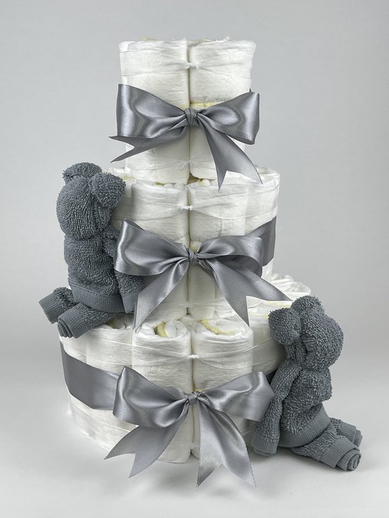 Chouette-Chouette | Luiertaart Neutraal | Kraamcadeau | Geboorte Jongen Meisje | Babyshower | Beren Grey-Blue - Grijs van Chouette-Chouette