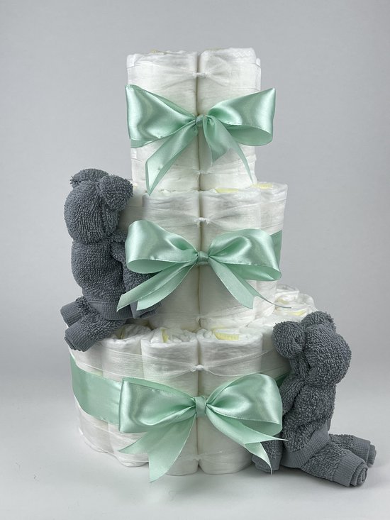 Chouette-Chouette | Luiertaart Neutraal | Kraamcadeau | Geboorte Jongen Meisje | Babyshower | Beren Grey-Blue - Groen van Chouette-Chouette
