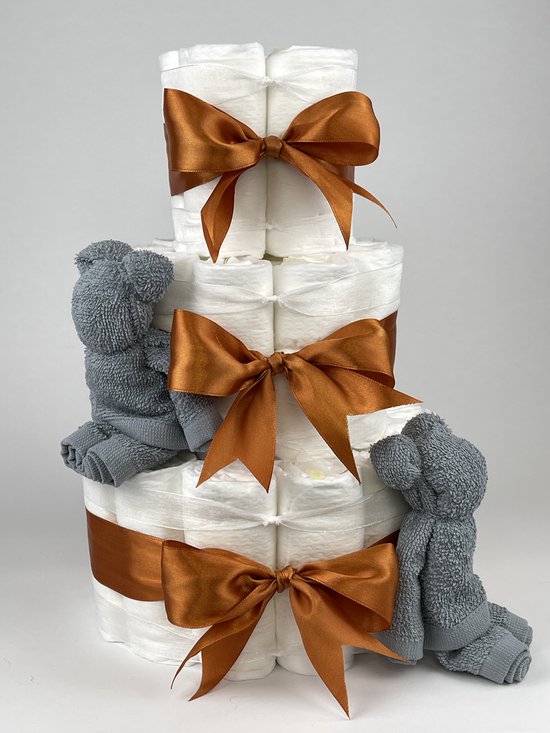 Chouette-Chouette | Luiertaart Neutraal | Kraamcadeau | Geboorte Jongen Meisje | Babyshower | Beren Grey-Blue - Koper van Chouette-Chouette