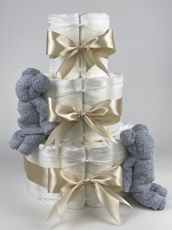 Chouette-Chouette | Luiertaart Neutraal | Kraamcadeau | Geboorte Jongen Meisje | Babyshower | Beren Grijs - Beige van Chouette-Chouette